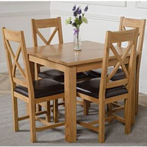 Square 90cm : Bàn Ăn Gỗ Sồi Vuông 90cm + 4 Ghế ( Lưng X - Mặt Nệm PU )